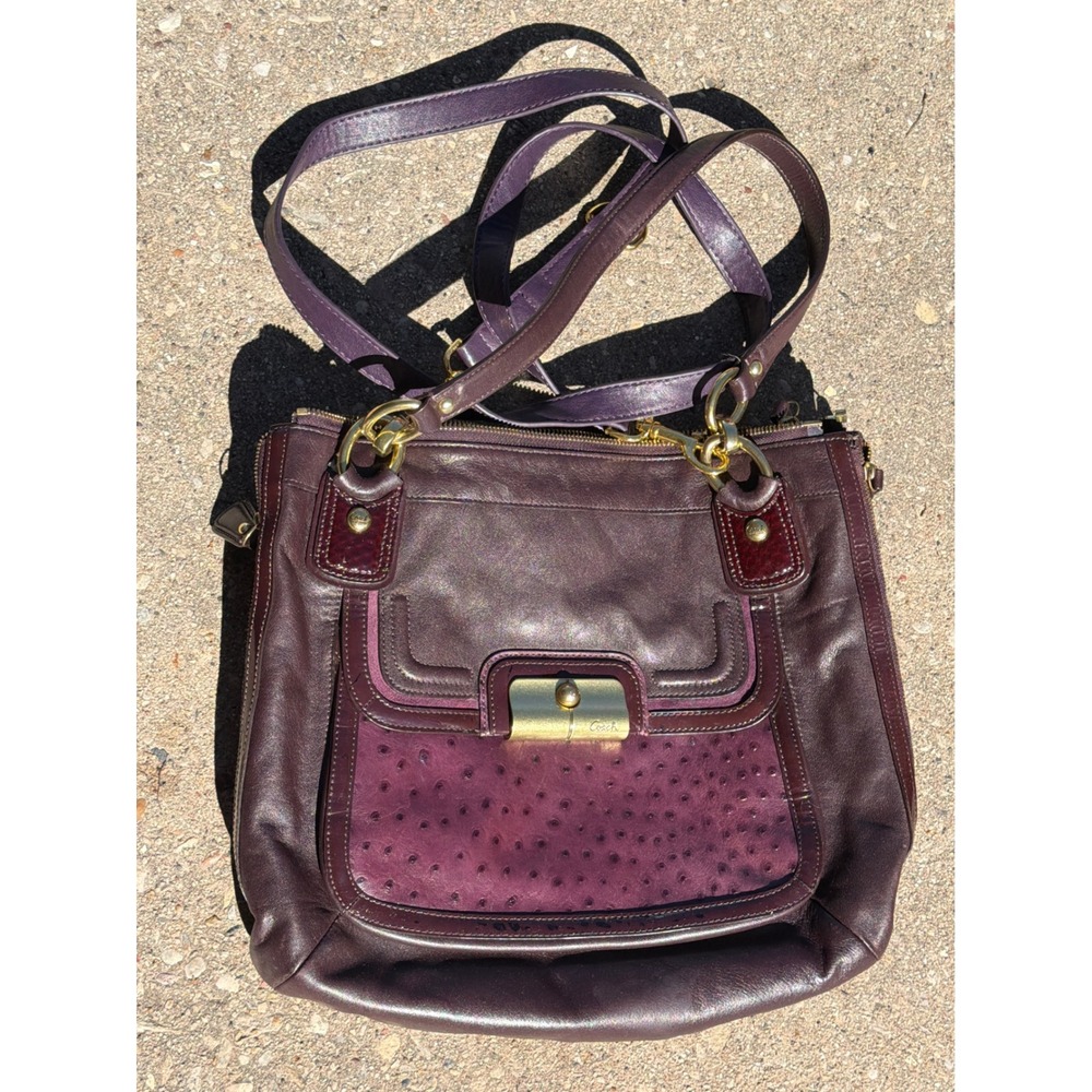 Coach Kristin Elevated Leather Ostrich Crossbody Bag Plum Purple 18303 Gold